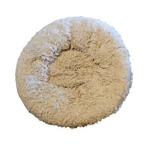 Original Calming Donut Dog and Cat Bed, Shag Faux Fur, Taupe, Small (23x23)
